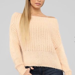 off shoulder cream sweater